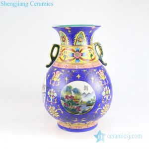 RYLW17   Qianlong emperor period hand needle painting blue porcelain vase