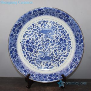 RYQQ44-F       Hand drawing blue and white phoenix design ceramic decor plate