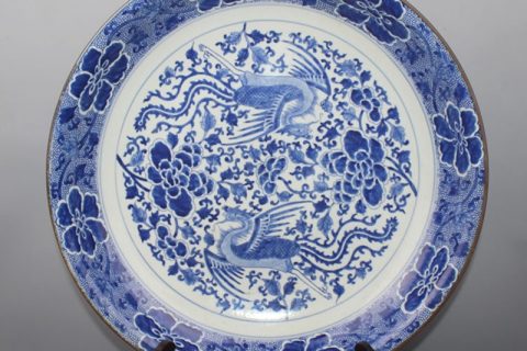 RYQQ44-F       Hand drawing blue and white phoenix design ceramic decor plate