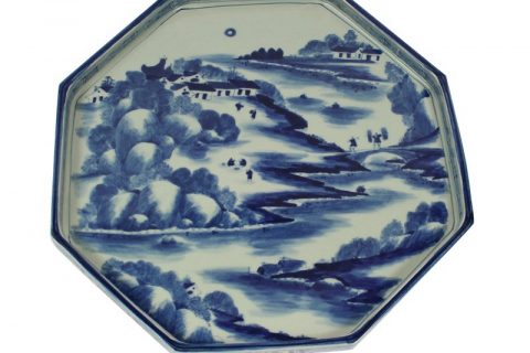 RZAJ12-B  Chinese farmer life octagon blue and white porcelain tray