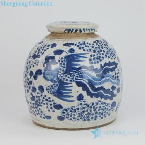 RZEY03-L-E      Qing dynasty chinese mascot design ceramic tea jar with lid