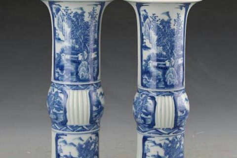 RZJI02        Hand painted blue and white landscape design ceramic vase