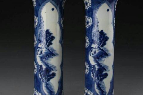 RZJI04-B      Ancient column shape flower pattern porcelain vase