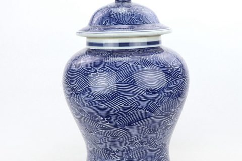RZPI41    Hand painted water line pattern ceramic jar with candle knob lid