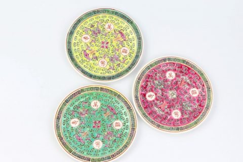 RZPV04-A/B/C Qing Dynasty style reproduction famille rose yellow green red porcelain plate