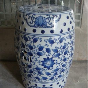 RZPZ10      Refractory blue and white ceramic with leaves design stool