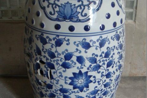 RZPZ10      Refractory blue and white ceramic with leaves design stool