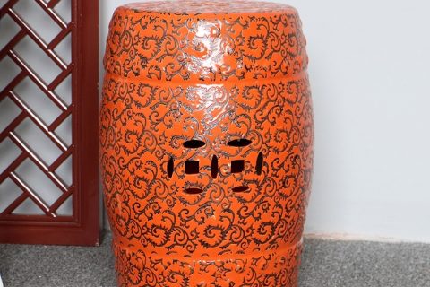 RZPZ13       Bright color hand carved floral design porcelain stool