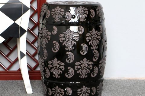 RZPZ15       Black background ceramic with distinctive carved design stool