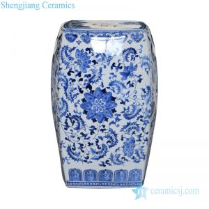 RZPZ21       Four sides blue and white floral design ceramic stool