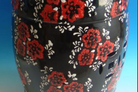 RZPZ22      Black background red flowers pattern ceramic stool