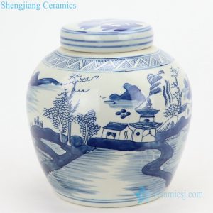 RYVM26-C  China landscape flat lid porcelain jar