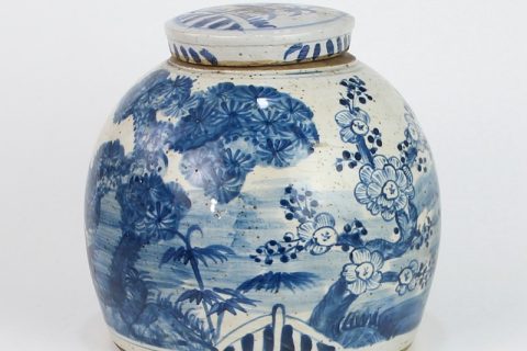 RZEY16-S-E  Old looking hand painted pine bamboo winter sweet clay jar