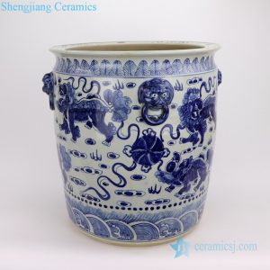 RZFH02-D   Hand craft blue and white lion pattern ceramic fish pond
