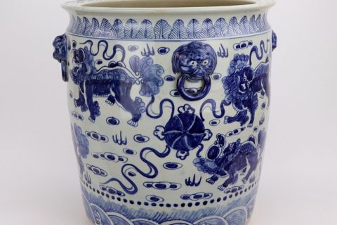 RZFH02-D   Hand craft blue and white lion pattern ceramic fish pond