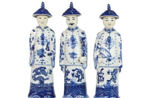 RZKC23   Blue and white Chinese 3 emperors porcelain figurine