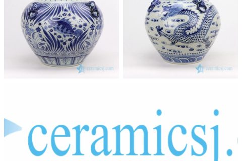 RZFH16-AB   Blue and white genuinely hand painted apple shape ceramic jar with fish or fragon pattern