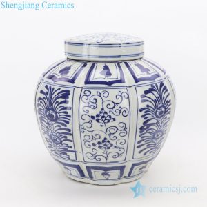 RZKT26  Hand draw floral pattern melon ridges shape ceramic jar