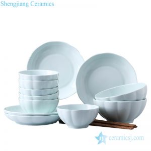 RZOB002  Celadon porcelain pumpkin design dinner bowls and plates