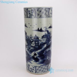 RZPJ08   Antique feeling hand paint landscape ceramic umbrella stand