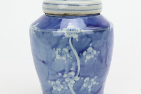 RZQJ05 Blue background white cherry blossom ceramic jar
