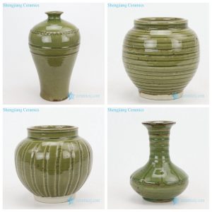 RZQJ06789   Hand carved old green ceramic vase for hotel exhibition