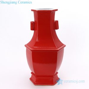 RYSM05 Jingdezhen vintage Copper-Red-Glazed square ceramic vase