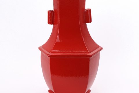 RYSM05 Jingdezhen vintage Copper-Red-Glazed square ceramic vase