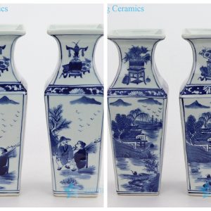 RYUK367 White background with blue figure painting vase
