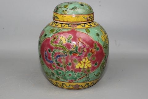 RYZG23 Shengjiang colorful phoenix & peony painting antique porcelain tea jar