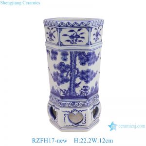 RZFH17 hand painted pine/bamboo/plum blossom ceramic flower vase with six sides