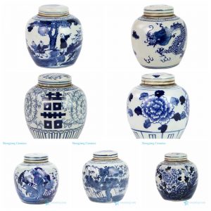 RZFZ06 Shengjiang white background with blue painting small ceramic tea jar with lid