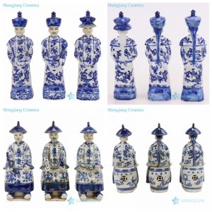 RZKC25/27 China Qing dynasty 3 emperors blue and white ceramic statue