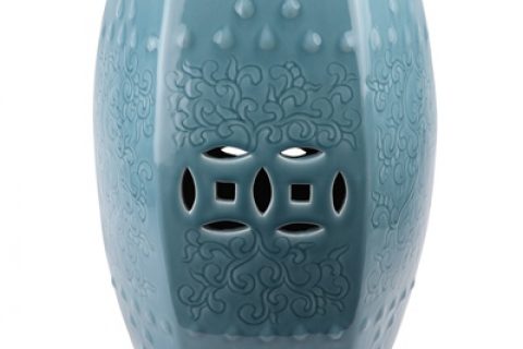 RYIR137 Light blue shadow carving six - sided copper money hole with drum nail ceramic stoolc