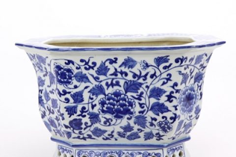 RYLU167-D   Archaized hand-painted blue and white octagonal octagonal octagonal peony flowerpot