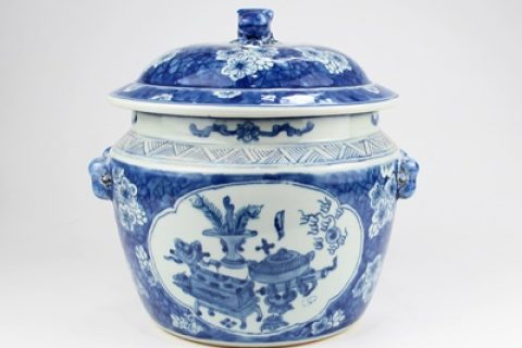 RYVM36-B  Archaize hand-painted blue blue bottom open light ice plum eight treasure band lid storage tank