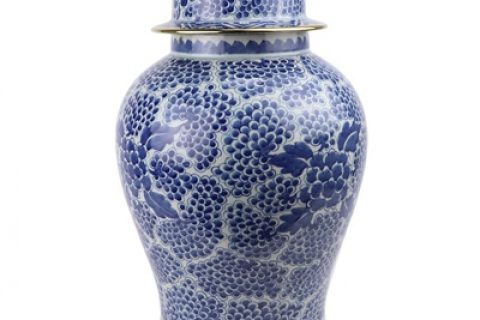 RYWD33  Jingdezhen Archaize blue and white gold - plated border painted grape peony general pot
