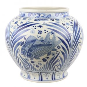 RZFH23 Jingdezhen Shengjiang Archaize blue and white hand-painted fish algal pattern tank