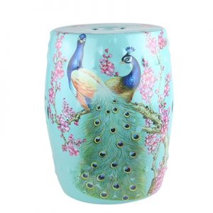 RZKL07-L Color glazed porcelain stool cool pier peacock birds light green birds