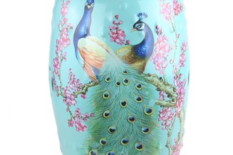 RZKL07-L Color glazed porcelain stool cool pier peacock birds light green birds