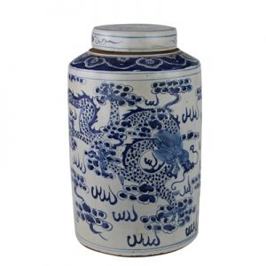 RZKT02 Archaid-style hand-painted blue and white cloud dragon and phoenix patterns with lid tea canister