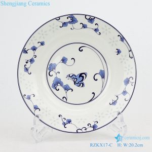RZKX17-E Blue and white linglong flowers butterfly love flower 8 inch deep plate soup plate