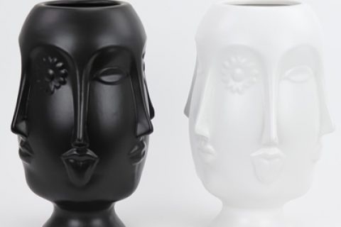 RZLK25-GScandinavian Muse matte black and white porcelain vase with six faces saucy edie