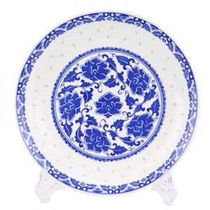 RZLL11Beautiful blue and white linglong peony grain ten inches deep plate