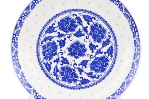 RZLL11Beautiful blue and white linglong peony grain ten inches deep plate