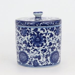 RZNV06-B-mid Jingdezhen beautiful traditional blue and white tangzhi lotus pattern with cover round straight tube tea pot