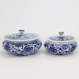 RZNV08-a-b Jingdezhen tea pot small blue and white wrapped branches lotus pattern band cover round flat belly