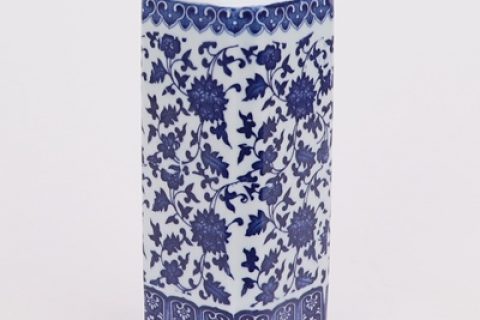 RZNV11 Chinese porcelain blue and white lotus pattern square straight tube white ruyi mouth pen tube vase