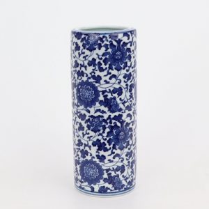 RZNV13  Blue and white lotus pattern round straight tube blue and white pen tube small vase traditional ceramics