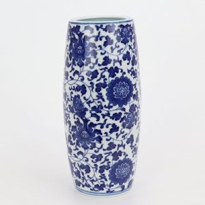 RZNV14 Beautiful blue and white lotus pattern round tube blue and white circular mouth curved pen tube small vase